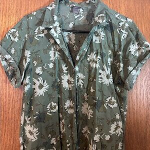 Eddie Bauer Olive Floral Shirt